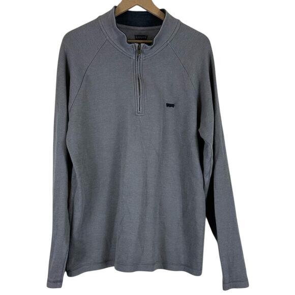 Levi’s Waffle Knit Pullover Men XL Gray Cotton 1/4 Zip Casual Stretch Minimalist - Picture 2 of 5